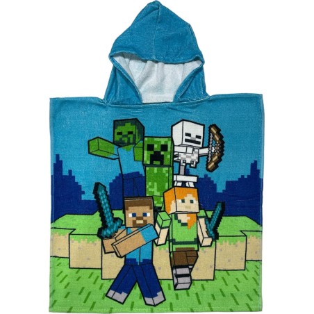 Poncho de bain Minecraft à capuche en coton