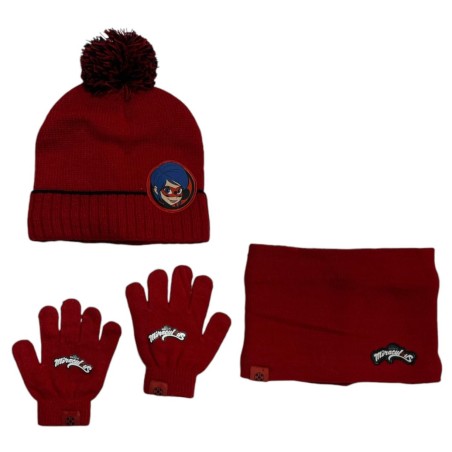 Set 3 pièces Bonnet + Snood + gants Lady bug