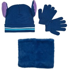 Set 3 Stück Mütze + Snood + Stitch Disney Handschuhe