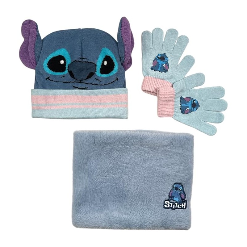 Set 3 pieces Hat + snood + gloves Stitch Disney Set 3 pieces Hat + snood + gloves Stitch Disney
