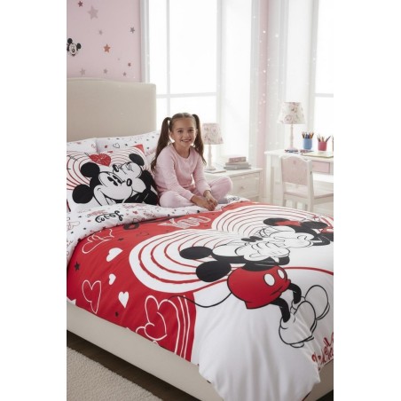 Parure de lit Mickey et Minnie love en rouge