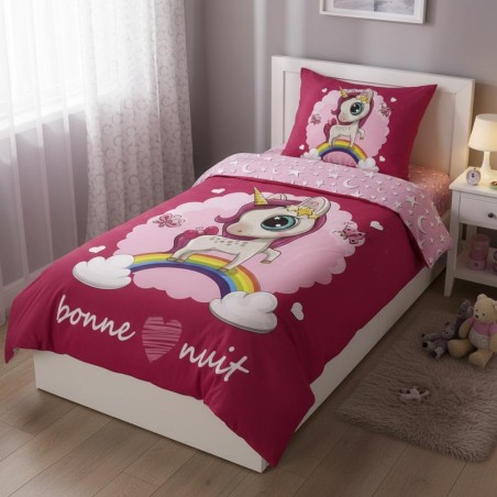 Parure housse de couette Licorne en rose