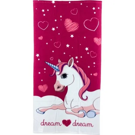 Drap de plage ou drap de bain Licorne en rose